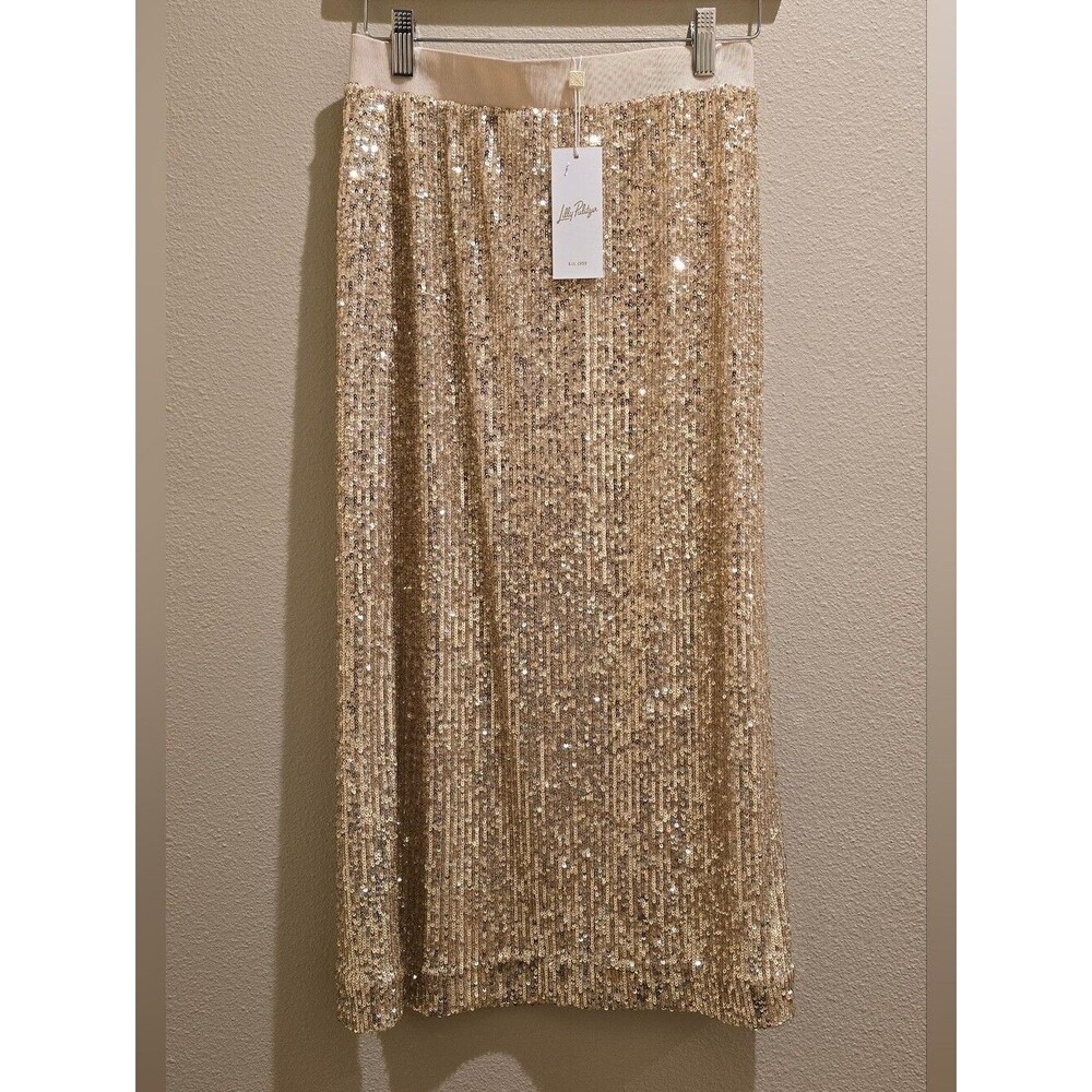LILLY PULITZER Kendrick Midi Skirt in Gold Sequin NWT Sz 2 - Picture 2 of 6